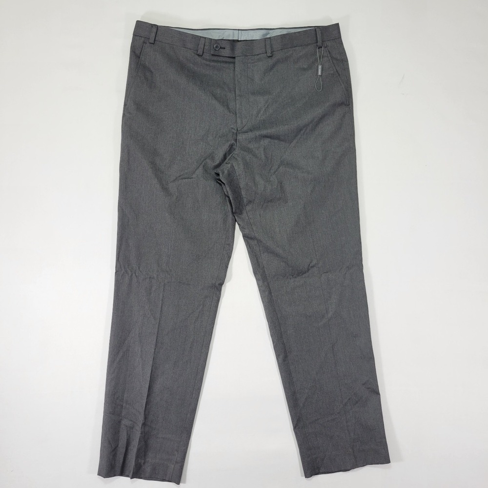 Van Heusen Men's Dress Pant Trousers Flat Front Heather Gray‎ Poly Blend 40x32